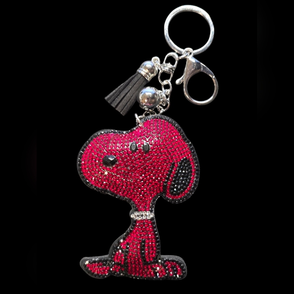 Red Rhinestone Snoopy Bag Charm Keychain